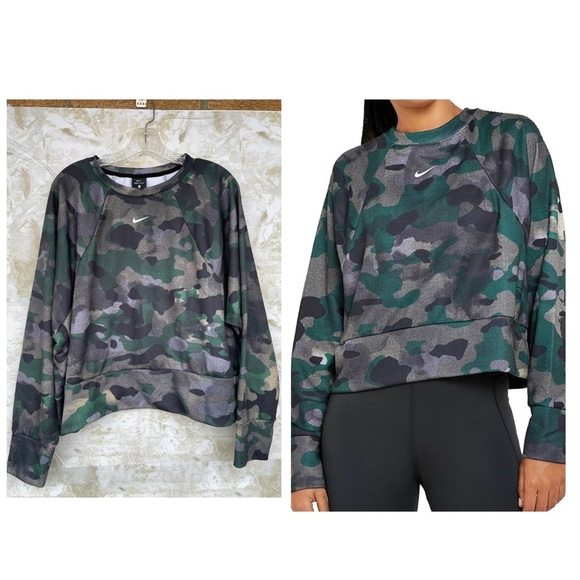 Nike Rebel Camo Dri-fit Crop Jersey Sweatshirt Camouflage Women’s Size XL - Picture 1 of 10